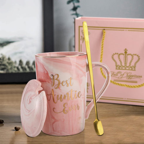 Pink Marble Best Auntie Ever Mug Set